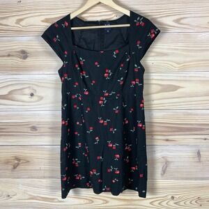 Vintage GAP Dress Medium Red Cherry Print Mini Black Gothic Y2K Rockabilly